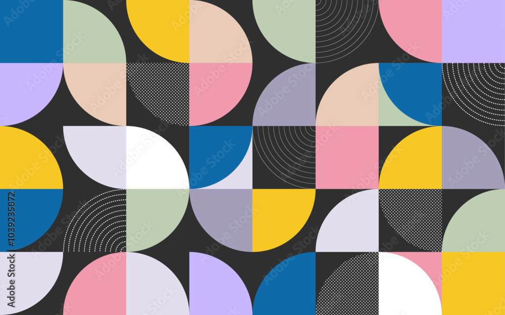 Poster scandinavian abstract color swiss geometric shape seamless pattern squares circles clean shape morde