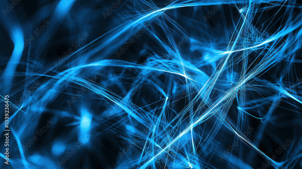 Poster abstract blue lines: intricate blue lines dance across a deep black background, creating a mesmerizi