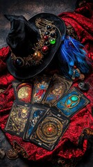 Enchanting Tarot Deck on Velvet Background