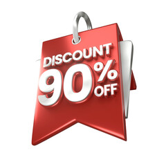 3d sales red and white discount price tag for composition 90 percent, amazing for product promotion