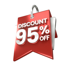 3d sales red and white discount price tag for composition 95 percent, amazing for product promotion