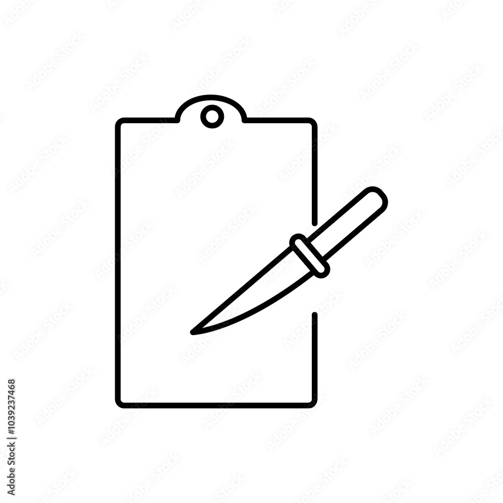Poster cutting board with knife line icon, vector simple linear illustration for web and app..eps