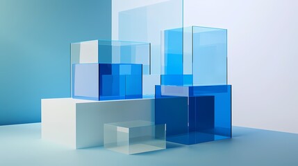 Digital technology abstract geometric blue and white glass box poster PPT background