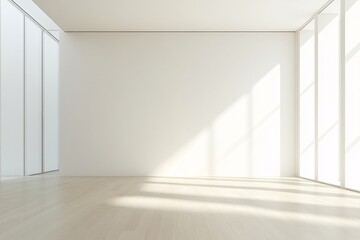 Fototapeta premium Minimalist Interior Design: Empty Room with Sunlight and Large Windows