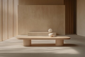 Minimalist Interior Design with Wooden Table and Bench