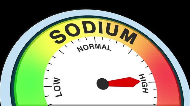 Sodium Level Text or Word Low and Medium to High Meter Concept Animation on Black Background and Blue Screen