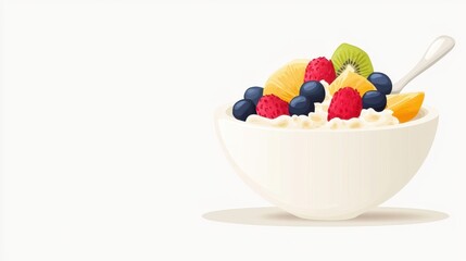 Vegan Oatmeal Bowl with Fresh Fruits, flat design illustration