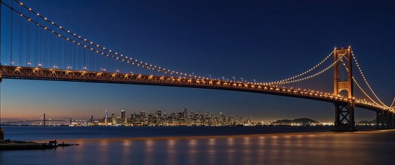 Fototapeta premium stunning view of a suspension bridge at dusk