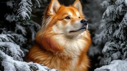 Obraz premium Samoyed in a Winter Wonderland Scene