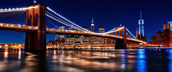 Fototapeta premium stunning view of a suspension bridge at dusk
