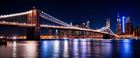 Fototapeta premium stunning view of a suspension bridge at dusk