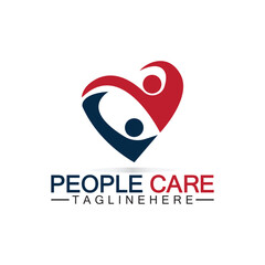 People Care logo with heart and person symbol design. logo Love and Care for Charity and support People