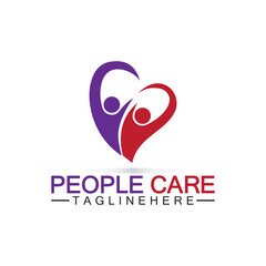 People Care logo with heart and person symbol design. logo Love and Care for Charity and support People