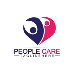 People Care logo with heart and person symbol design. logo Love and Care for Charity and support People