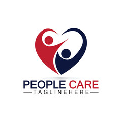 People Care logo with heart and person symbol design. logo Love and Care for Charity and support People
