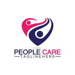 People Care logo with heart and person symbol design. logo Love and Care for Charity and support People