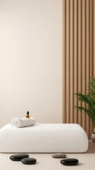 Peaceful spa room with aromatherapy and hot stones, natural healing, 3D illustration