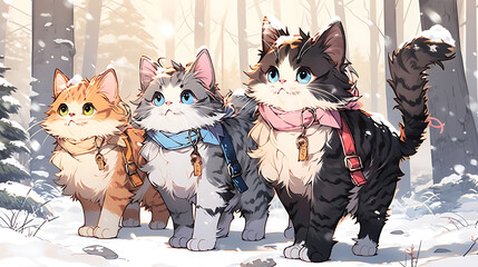 Winter Siberian Cat anime character
