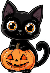 Cute black cat with pumpkin