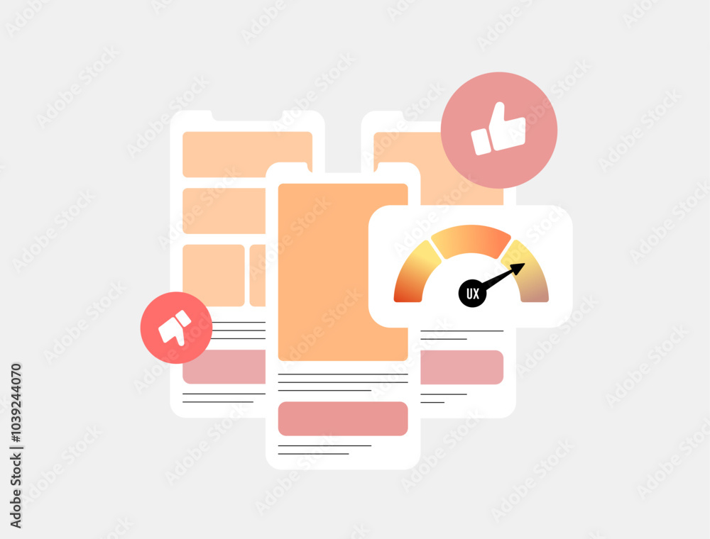 Fototapete User Experience Optimization for Mobile Apps. UX optimize mobile apps for better user experience. Focus on smooth navigation, load speed and intuitive design. UX flowchart vector illustration