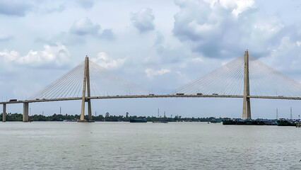 Rach Mieu Cable-Stayed Bridge Spanning Tien River In Mekong Delta, Vietnam. This Bridge Linking The Two Provinces Of Tien Giang And Ben Tre Together.