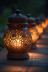 Blurred Cemetery Background with Candles in Lanterns