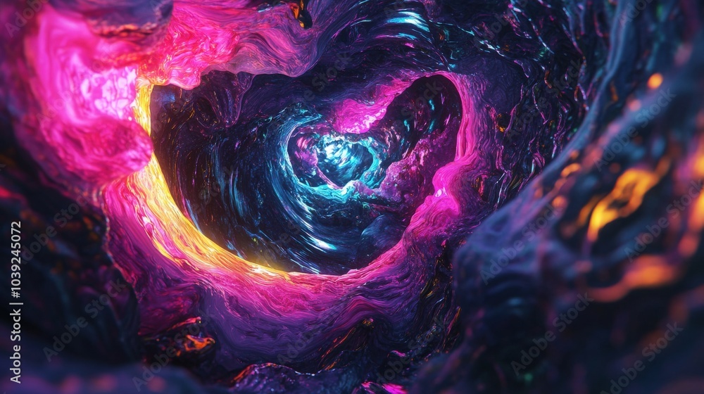Aufkleber a breathtaking scene illustrating an abstract flight in a retro neon hyper warp space tunnel, where 