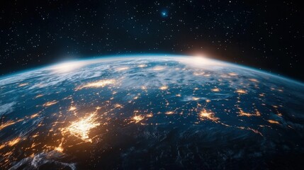 Obraz premium A breathtaking perspective of Planet Earth viewed from space, revealing a realistic depiction of its surface.