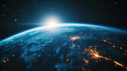 A breathtaking perspective of Planet Earth viewed from space, revealing a realistic depiction of its surface.