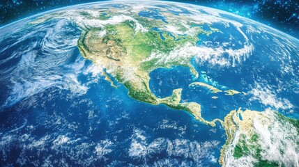 A breathtaking representation of Planet Earth viewed from space, displaying a realistic globe with detailed landforms and a world map.