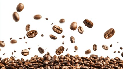 Obraz premium Coffee beans falling on a pile