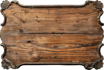 Rustic wooden sign with ornate trim