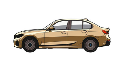 A side-view illustration of a modern beige sedan car with a sleek design, ideal for automotive, transportation, and luxury themes
