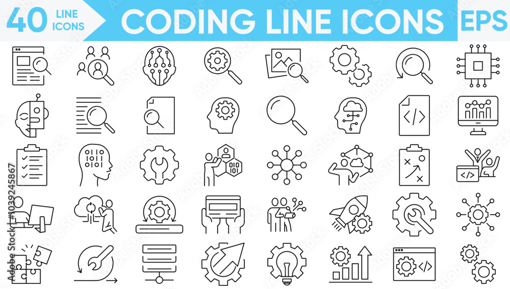 Wall mural coding line icons vector and illustration set.