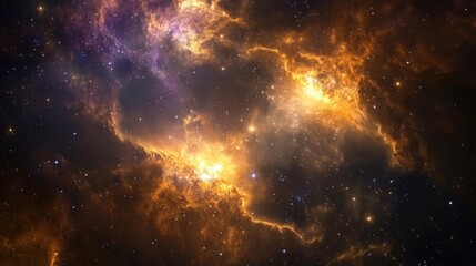 Fototapeta premium A captivating scene of nebulae and galaxies set against a deep space backdrop, with colors ranging from bright yellows to dark purples.