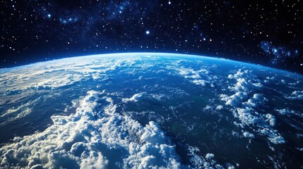 Obraz premium A cinematic Earth shot showing detailed cloud formations over continents and oceans, framed by the deep, starry void of space,