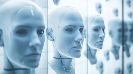 A facial recognition system concept driven by AI, scanning faces in real-time, providing biometric identity verification with high accuracy and ensuring personalized access to secure areas