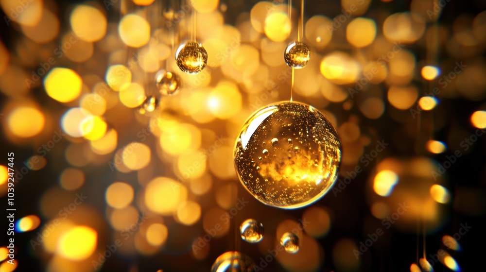 Aufkleber golden bubbles hover in an abstract space, surrounded by vibrant orbs of light that create an ethere