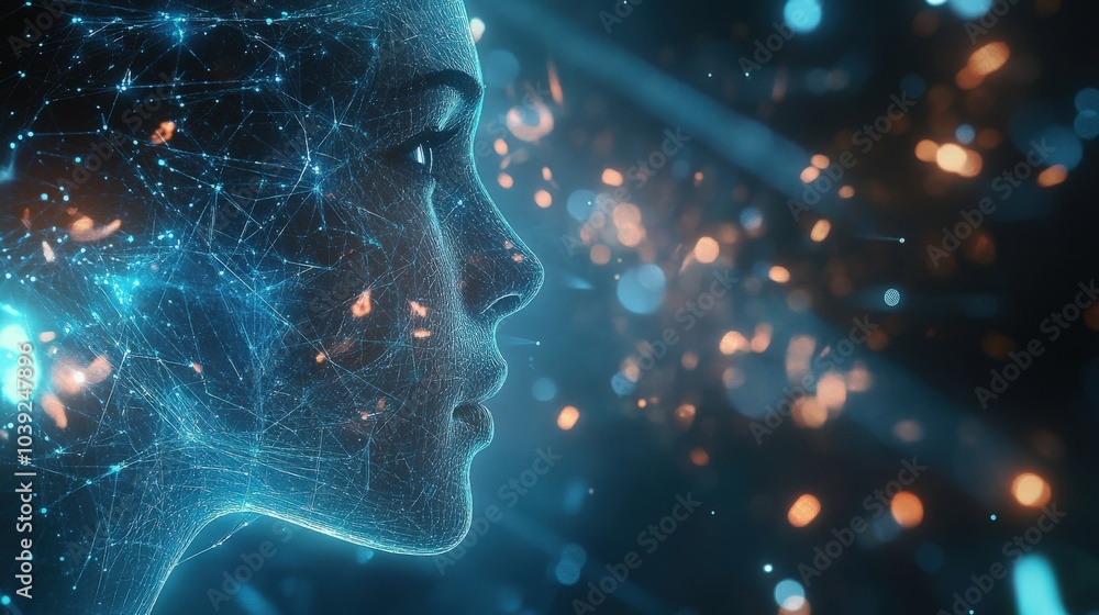 Poster a futuristic internet communication concept where users transmit thoughts and emotions directly via 