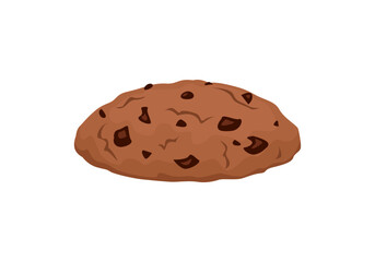 Double chocolate cookie with cocoa chips isolated on white background. Vector cartoon flat illustration of baking. Cookies side view. 