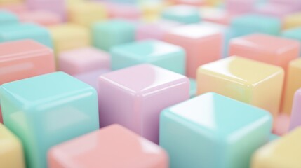 Fototapeta premium Pastel colored cubes in various shades form a lively arrangement that evokes a sense of joy and creativity, ideal for artistic endeavors
