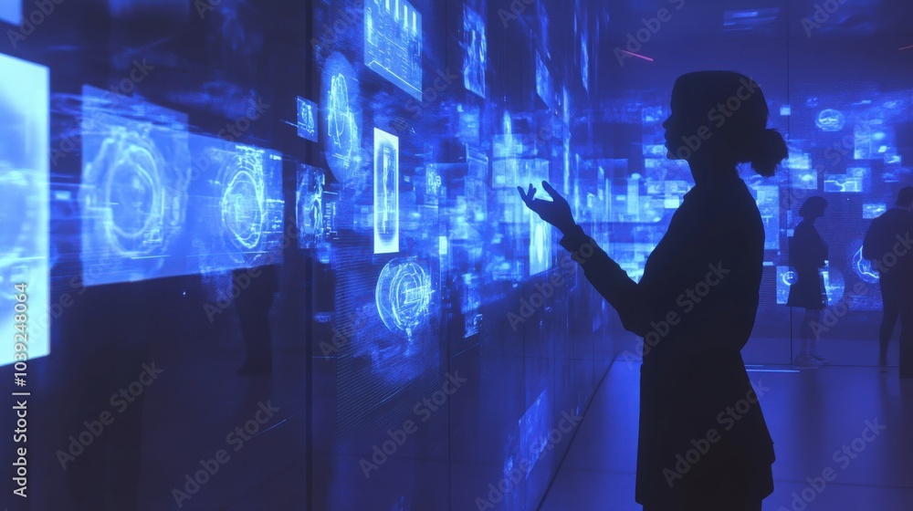 Aufkleber a futuristic internet communication system where thought-driven messages and holographic projections
