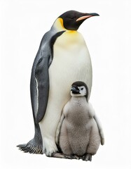 Obraz premium コウテイペンギンの親子（Emperor penguin family on white background） 