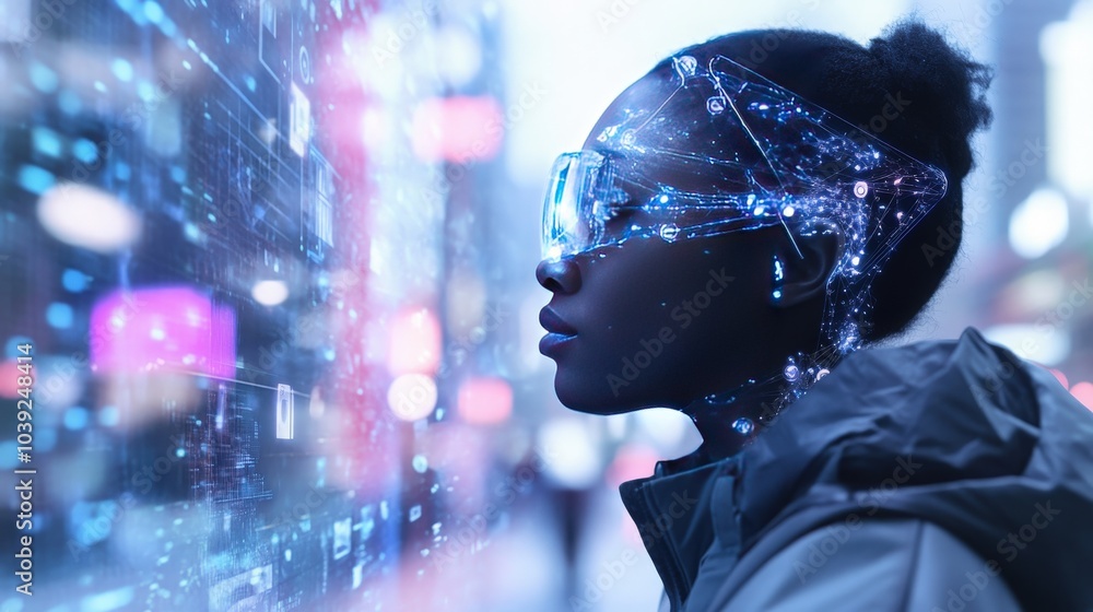 Poster a futuristic vision of communication where digital avatars, neural networks, and holographic interfa