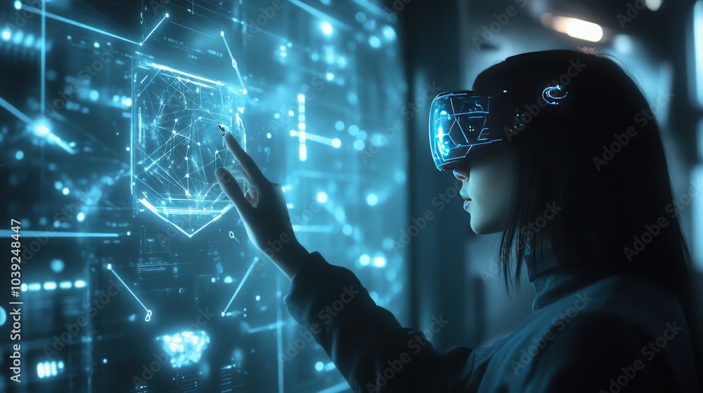 Poster a futuristic vision of communication where real-time holographic projections and neural links create
