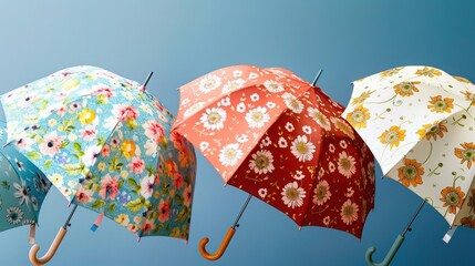 Umbrellas adorned with cheerful floral patterns, shielding against April showers while embracing springtime motifs