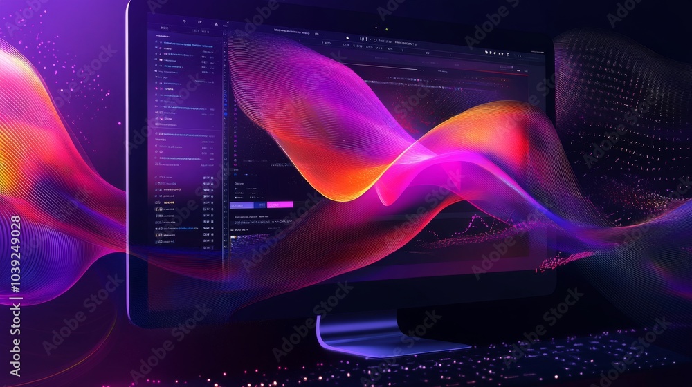 Fototapete Dynamic Abstract Design with Modern Computer Screen