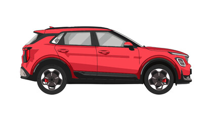 A modern red compact SUV shown from the side, featuring a sporty design and sleek lines. Ideal for city driving and urban lifestyle, it combines style and practicality.