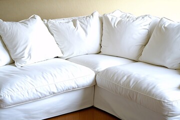 White Sectional Sofa with Pillows - Cozy Living Room Decor