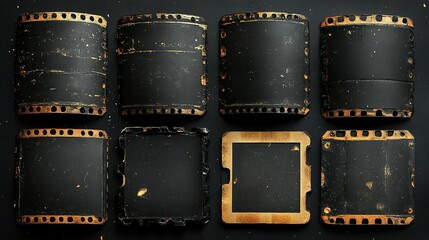 Eight Vintage 35mm Film Strips on Black Background